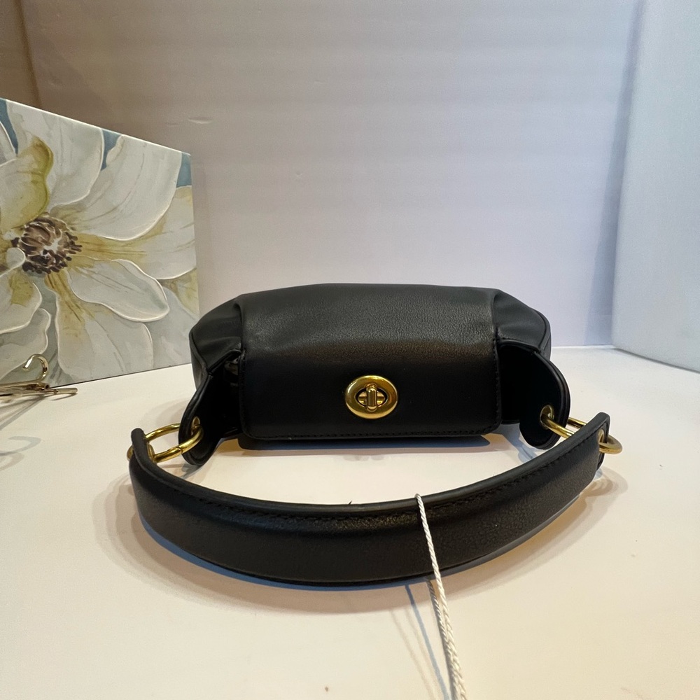 Melie Bianco Black Vegan Shoulder Bag and crossbody with Gold Accents - Picture 8 of 14